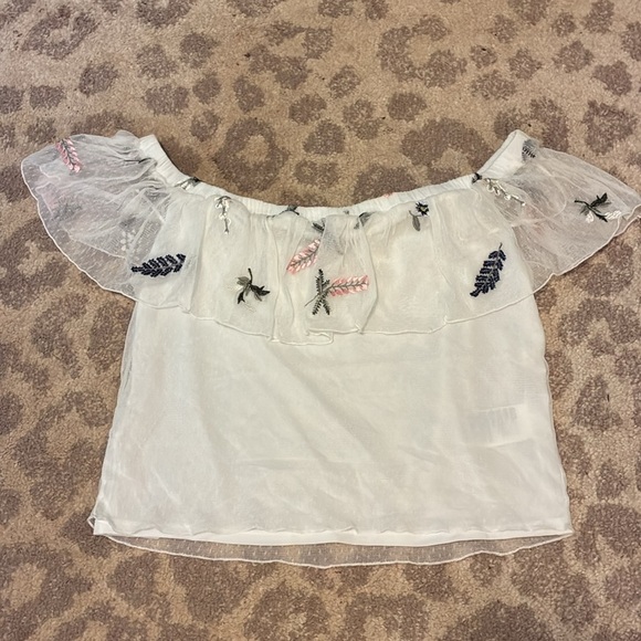 Divided H&M Floral Mesh Off The Shoulder Crop Top - Picture 3 of 6